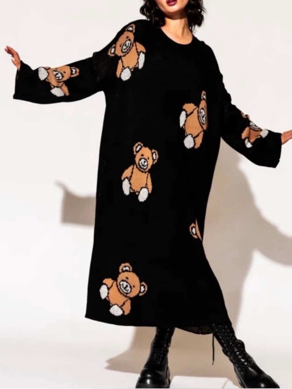 Dressed in Lala Literally Limitless Oversized Knit Dress in Teddy Bears 4ever